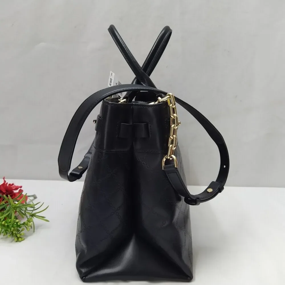 Michael Kors Gramercy Black Leather Lock Double Satchel Shoulder Bag - $358